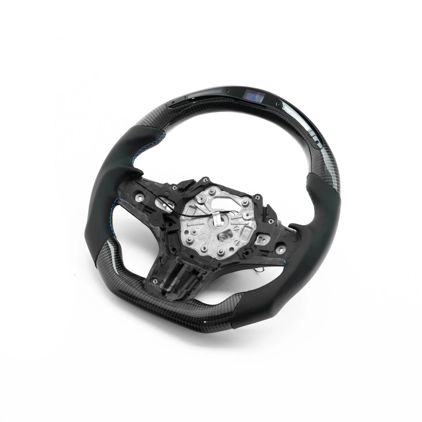 SHFT BMW M3/M4/M240I FLAT BOTTOM STEERING WHEEL IN GLOSS CARBON FIBRE & LEATHER WITH LED DISPLAY (G80/G82/G42)