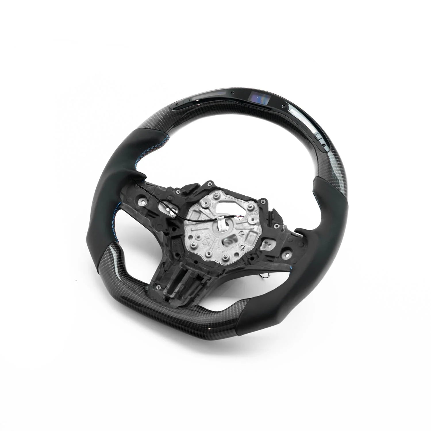 SHFT BMW M3/M4/M240I FLAT BOTTOM STEERING WHEEL IN GLOSS CARBON FIBER &amp; LEATHER WITH LED DISPLAY (G80/G82/G42)